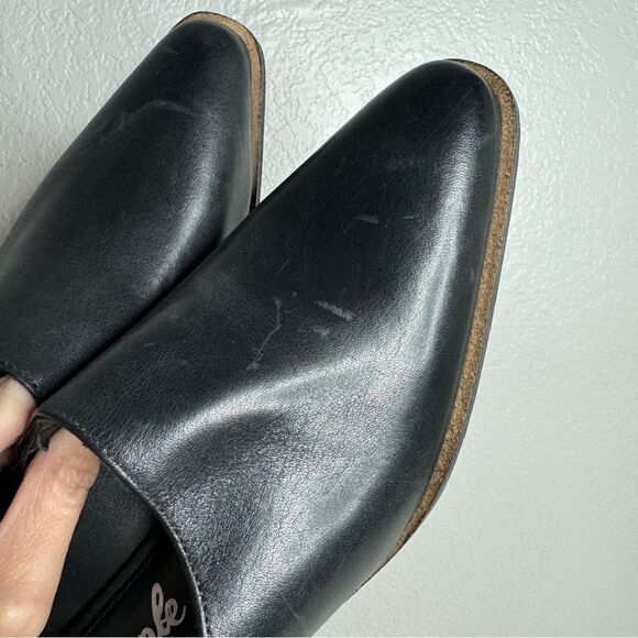 Free People black leather square toe wooden block heel slip on mules size 38 NEW - Picture 8 of 11